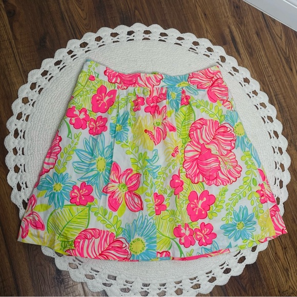 Lilly Pulitzer Dresses & Skirts - Lilly Pulitzer pleated A-line skirt “Neon Hibiscus" floral print pockets Size 12